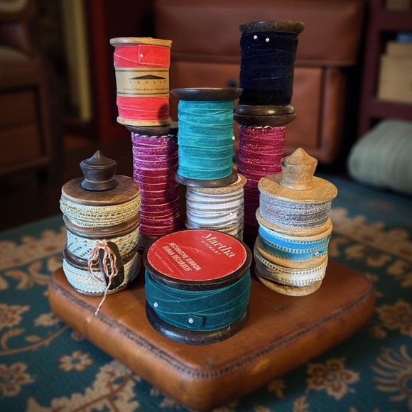 Martha Stewart Other - Martha Stewart + Other Brands Pre-Loved Wood Spools Velvet & Glitter Ribbons